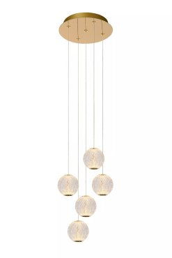 Lucide Cintra - Hängeleuchte - Ø 32 cm x 150 cm - 5 x 4,7W LED inkl. - transparent und gold