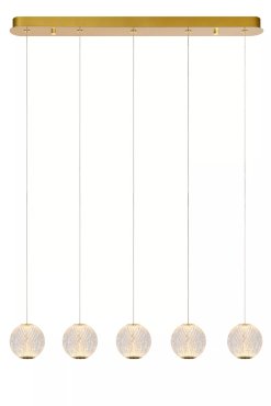 Lucide Cintra - Hängeleuchte - 84 x 11 x 150 cm - 5 x 4,7W LED inkl. - transparent und gold