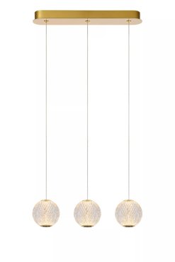 Lucide Cintra - Hängeleuchte - 48 x 11 x 150 cm - 3 x 4,7W LED inkl. - transparent und gold