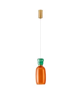 Nova Luce Pluma - Hängelampe - Ø 15 x 179 cm - 9W LED inkl. - Gold, glänzender Jaspis und oranges Glas