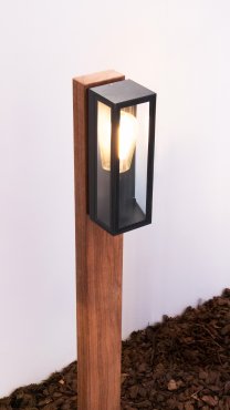 Leuchtenkönig Padauk Teichos - Pollerleuchte - 15 × 8,8 × 70 cm + 30 cm Fuß - IP54 - Schwarz und Padauk