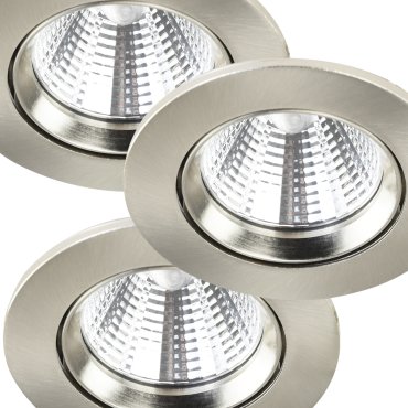 Nordlux Fremont - 3er Set - Ø 85 mm, Ø 72 mm Einbaugröße - 5,5W dimmbare LED inkl. - IP23 - gebürsteter Stahl