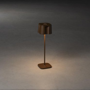 Konstsmide Nice - kabellose Outdoor-Tischleuchte mit Ladestation - 10 x 10 x 36 cm - 2.2W dimmbare LED inkl - IP54 - rostbraun