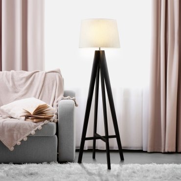 Searchlight Easel - Stehleuchte - 148 cm - dunkles Holz und cremefarbenes Leinen
