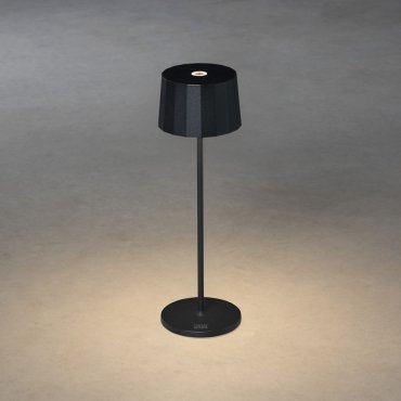 Konstsmide Positano - kabellose Outdoor-Tischleuchte mit Ladestation - Ø 11 x 35 cm - 2,2W dimmbare LED inkl. - IP54 - schwarz