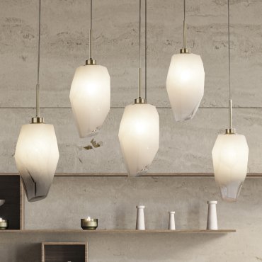 Searchlight Rocky - Hängeleuchte - 78 x 120 cm - Messing satiniert und weiß