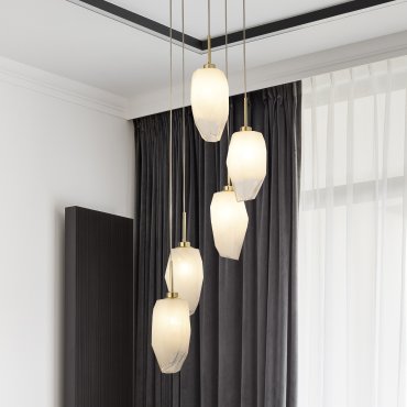 Searchlight Rocky - Hängeleuchte - Ø 32 x 120 cm - Messing satiniert und weiß