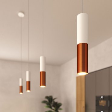 Creative Cables Double Tube - Pendelleuchte 1L - Ø 12,5 x Ø 6 x 190 cm - gebürstetes Kupfer und weiß