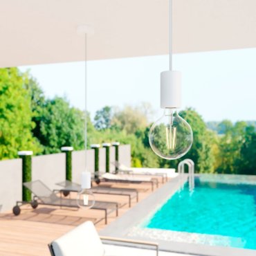 Creative Cables Eiva - Außen-Pendelleuchte mit Silikon-Deckenhalterung - Ø 12,5 x 164,5 cm - IP65 - weiß