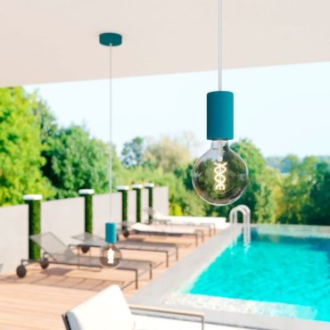 Creative Cables Eiva - Außen-Pendelleuchte mit Silikon-Deckenhalterung - Ø 12,5 x 164,5 cm - IP65 - petrol