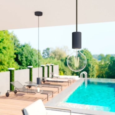 Creative Cables Eiva - Außen-Pendelleuchte mit Silikon-Deckenhalterung - Ø 12,5 x 164,5 cm - IP65 - kohlschwarz