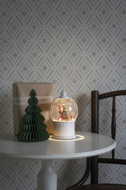 AUSSTELLUNGSSTÜCK - Konstsmide Weihnachtsbeleuchtung - Schneelaterne mit 4 batteriebetriebenen Weihnachtsmännern - Ø 12,5 x 21 cm - antik-weiß