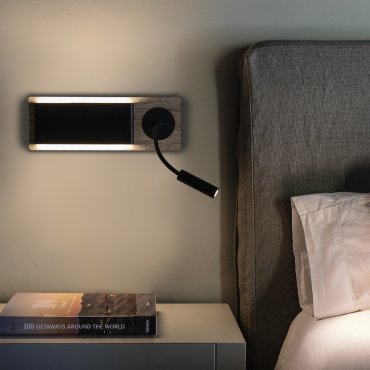 Faro Mood - Wandleuchte mit Leselicht - 37 x 13 x 5 cm - 6W LED inkl. - schwarz &amp; Holz