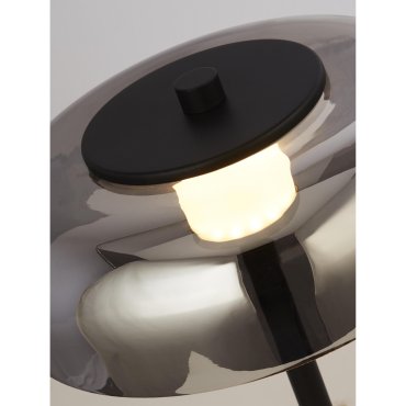 AUSSTELLUNGSSTÜCK - Searchlight Frisbee - Stehleuchte - 147 cm - 15W dimmbare LED inkl - mattschwarz und Rauchglas
