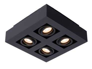Lucide Xirax - Aufbaustrahler 4L - 25 x 8 cm - 4 x 5W dimmbare LED inkl. - dimmbar auf warm - schwarz
