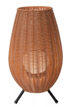 Lucide Colin - wiederaufladbare Tischleuchte für den Außenbereich - Ø 22 x 36 cm - 3 Stufen Dimmer - 3W dimmbare LED inkl. - IP44 - helles Holz