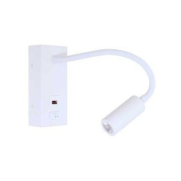 Artdelight Easy - Wandleuchte mit Schalter und USB-Anschluss - 6 x 32 x 14 cm - 3W LED inkl. - weiß