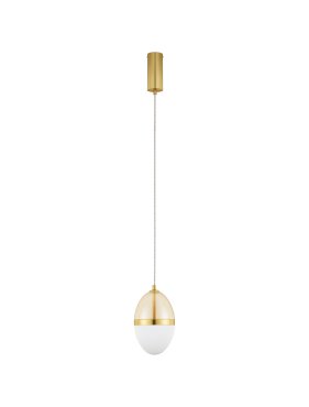 Nova Luce Egna - Hängelampe - Ø 15 x 120 cm - 20W LED inkl. - Opal, Cognacglas und gold