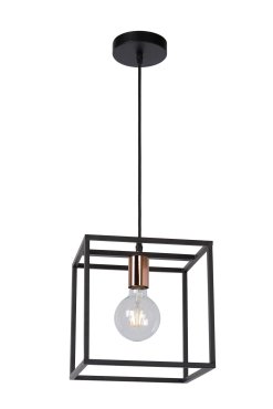 Lucide Arthur - Pendelleuchte - 25 x 25 x 155 cm - Schwarz &amp; Kupfer