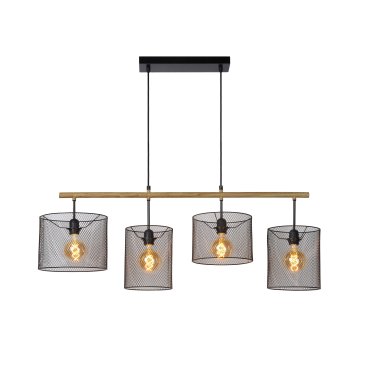 Lucide Baskett - Hängeleuchte - 107 x 35 x 175 cm - schwarz und helles Holz