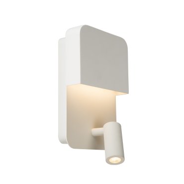 Lucide Boxer - Wandleuchte mit USB-Anschluss und Schalter - 13,5 x 10 x 24 cm - 5W + 3W LED inkl - weiß