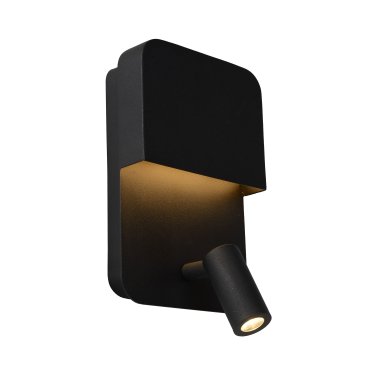Lucide Boxer - Wandleuchte mit USB-Anschluss und Schalter - 13,5 x 10 x 24 cm - 5W + 3W LED inkl - schwarz