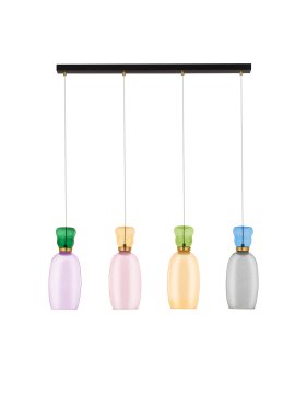 Nova Luce Pluma - Hängelampe - 96 x 150 x 15 cm - 36W LED inkl. - Gold, glänzender Jaspis, violettes, gelbes, rosa, hellgrünes, hellblaues und cyanfarbenes Glas