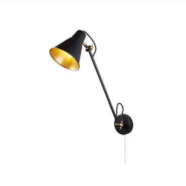 Searchlight Adjustable Wall Lights - Wandleuchte mit Zugschalter - 14 x 39 cm - mattschwarz und gold