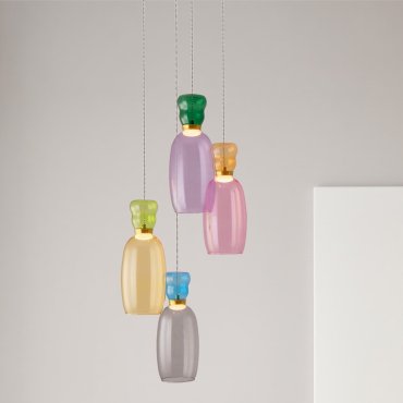 Nova Luce Pluma - Hängelampe - Ø 42 x 150 cm - 36W LED inkl. - Gold, glänzender Jaspis, violettes, gelbes, rosa, hellgrünes, hellblaues und cyanfarbenes Glas