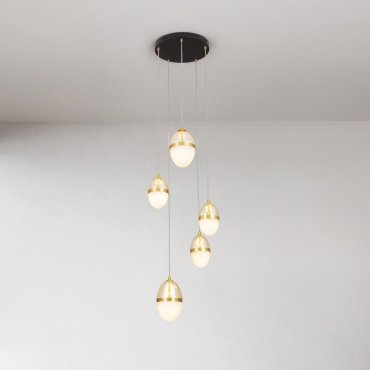 Nova Luce Egna - Hängelampe - Ø 45 x 120 cm - 59W LED inkl. - Opal, Cognacglas, gold und schwarz