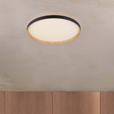 Nova Luce Vomos - Deckenleuchte - Ø 60 x 7 cm - 55W dimmbar LED inkl. - Sand schwarz und Holz