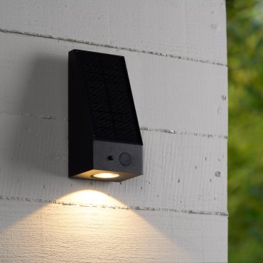 Lucide Irwin - Außenwandleuchte mit Solar-Tag/Nacht-Sensor - 8,1 x 8 x 18 cm - 2W dimmbare LED inkl. - IP54 - schwarz