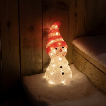 Konstsmide Weihnachtsbeleuchtung - Schneemann mit Hut - 14,5 x 16,5 x 32 cm - IP44 - rot und weiß