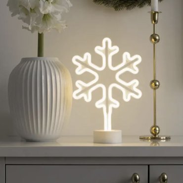 Konstsmide Weihnachtsbeleuchtung - batteriebetriebene Neon-Schneeflocke - 21,5 x 10 x 31 cm - weiß