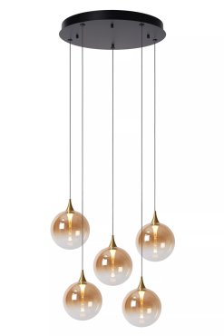 Lucide Gisela - Pendelleuchte - Ø 48 x 150 cm - 5 x 3,8W dimmbare LED inkl. - bernsteinfarben