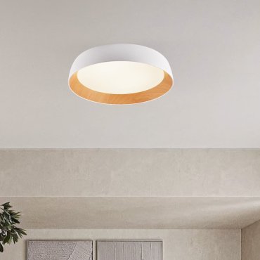 Nova Luce Sigi - Deckenleuchte - Ø 60 x 12 cm - 50W dimmbar LED inkl. - Sand Weiß und Holz