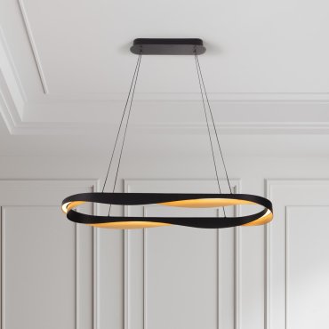 Nova Luce Radon - Hängelampe - Ø 100 x 160 cm - 62W dimmbar LED inkl. - matt schwarz und gold