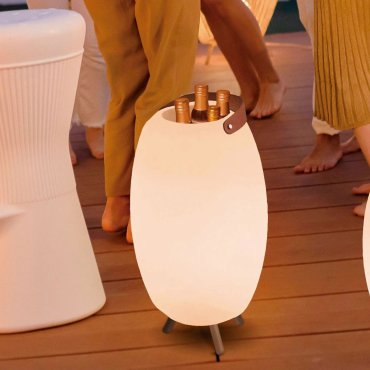 New Garden Apolo - Flaschenhalter mit Lautsprecher und Licht per Fernbedienung - Ø 40 x 70 cm - IP44 - Weiß