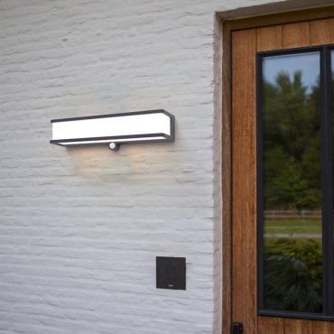Lutec Doblo - Außen-Solar-Wandleuchte mit Bewegungsmelder - 9,1 x 35 x 9 cm - 16,5W LED inkl - IP44 - dunkelgrau