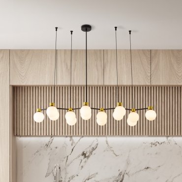 Nova Luce Ovalino - Hängelampe - 107 x 157 x 47 cm - gold satiniert, matt schwarz und Opal weiß