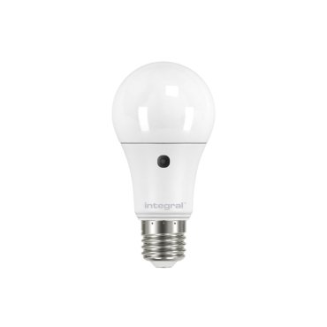 Integral LED Lampe mit Tag/Nacht-Sensor - Ø 6 x 12 cm - E27 - 8,5W nicht dimmbar - 2700K - Milchglas