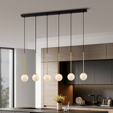 Nova Luce Savoy - Hängelampe - 100 x 160 x 11 cm - gold satiniert, matt schwarz und Opal weiß
