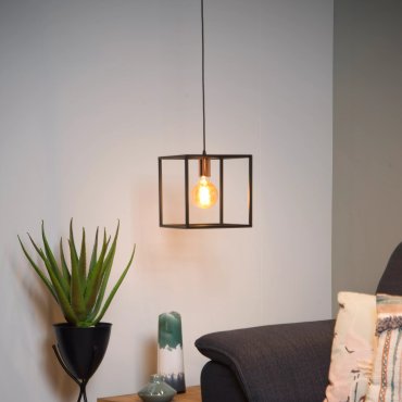 Lucide Arthur - Pendelleuchte - 25 x 25 x 155 cm - Schwarz &amp; Kupfer