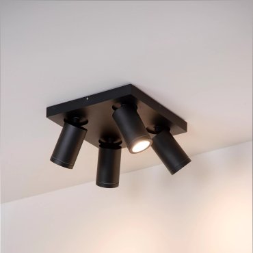 Lucide Taylor - Aufbaustrahler 4L - 24 x 24 x 12,5 cm - 4 x 5W dimmbare LED inkl. - dimmbar bis warm - IP44 - schwarz