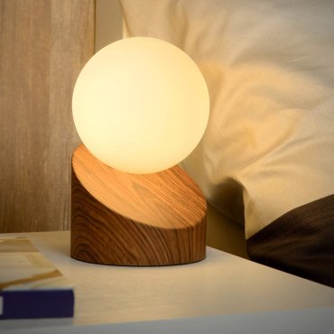 Lucide Len - Tischleuchte - 16 cm - Holz und Opal