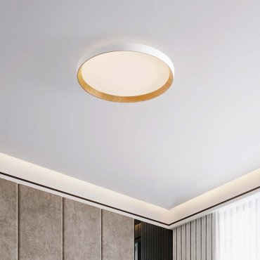 Nova Luce Vomos - Deckenleuchte - Ø 40 x 7 cm - 36W dimmbar LED inkl. - Sand Weiß und Holz