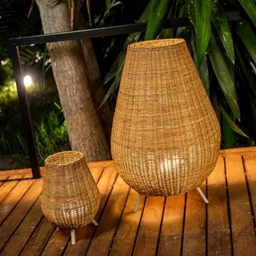New Garden Saona - Stehleuchte mit wiederaufladbarem Leuchtmittel und Fernbedienung - 9W dimmbare LED inkl - Ø 45,5 x 72 cm - IP54 - braun