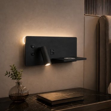 Artdelight WL Charge - Leselampe mit Schalter, Ladestation und USB - 8 x 30 x 12 cm - 3W + 3W LED inkl. - schwarz