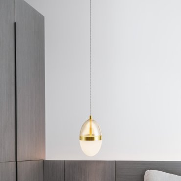 Nova Luce Egna - Hängelampe - Ø 12 x 120 cm - 13W LED inkl. - Opal, Cognacglas und gold