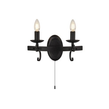 Searchlight Cartwheel III - Wandleuchte mit Zugschalter - 32 x 18 cm - mattschwarz